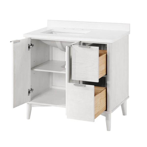 Meuble-lavabo blanc délavé simple à plan en similimarbre blanc Gabi d'OVE Decors 36 l. x 22,1 p. x 34,5 po h.