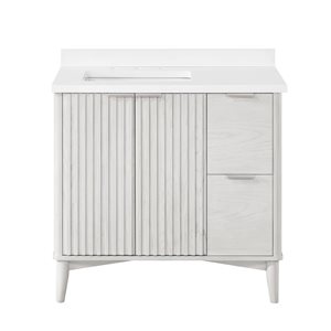 Meuble-lavabo blanc délavé simple à plan en similimarbre blanc Gabi d'OVE Decors 36 l. x 22,1 p. x 34,5 po h.