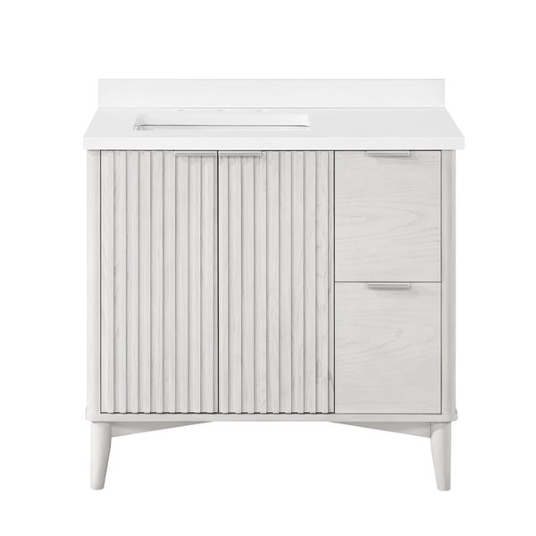 OVE Decors Gabi 36-in W x 22.1-in D x 34.5-in H Single Sink Bath Vanity in Washed White w/ White Engineered Marble Top