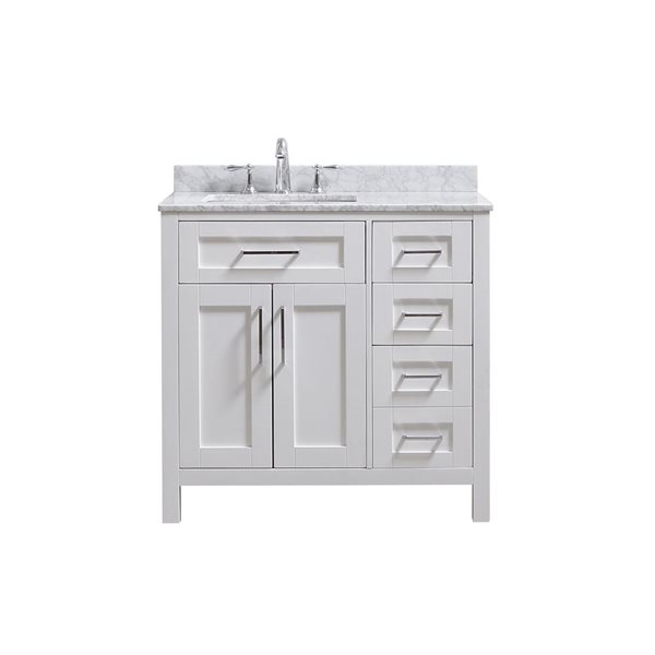 Meuble-lavabo simple blanc à plan en marbre de Carrare Tahoe d'OVE Decors 36 l. x 21 p. x 34 po h.