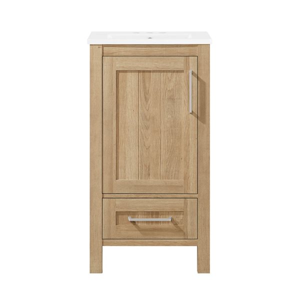 Meuble-lavabo chêne blanc simple à plan en céramique blanche Kansas par OVE Decors, 18 l. x 16 p. x 34 po h.