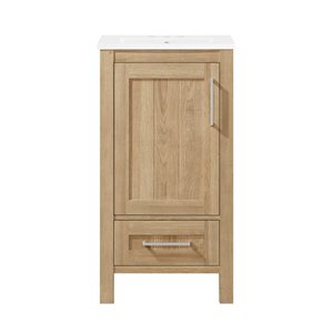 Meuble-lavabo chêne blanc simple à plan en céramique blanche Kansas par OVE Decors, 18 l. x 16 p. x 34 po h.