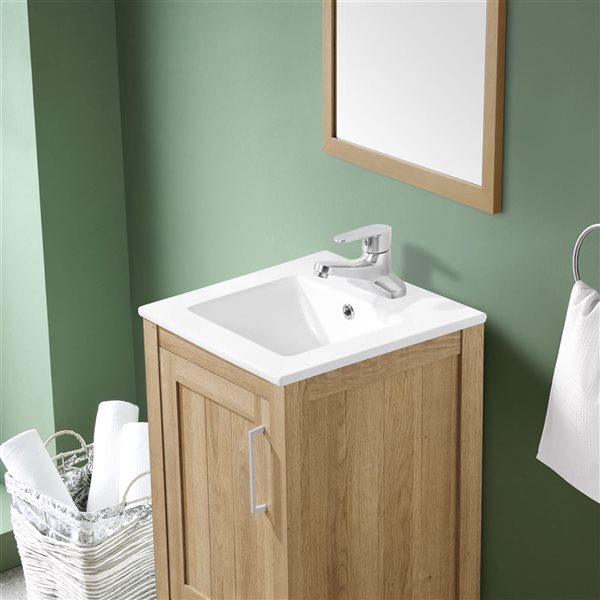 OVE Decors Kansas 18-in W x 16-in D x 34-in H Single Sink Bath Vanity in White Oak with White Ceramic Top