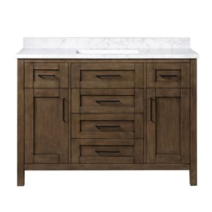 OVE Decors Tahoe 48-in W x 21-in D x 34-in H Single Sink Bath Vanity in Almond Latte w/ White Engineered Marble Top