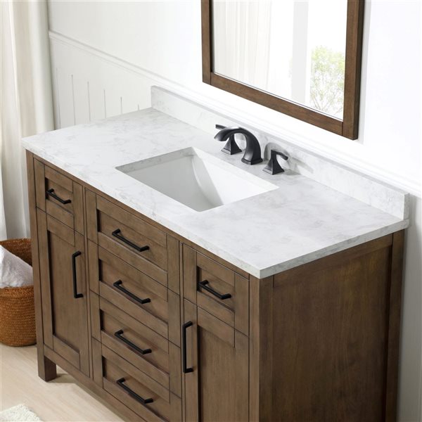 Meuble-lavabo simple latté amande à plan en similimarbre blanc Tahoe d'OVE Decors 48 l. x 21 p. x 34 po h.