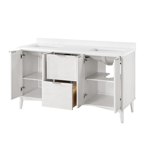 OVE Decors Gabi 60-in W x 22.1-in D x 34.5-in H Double Sink Bath Vanity in Washed White w/ White Engineered Marble Top