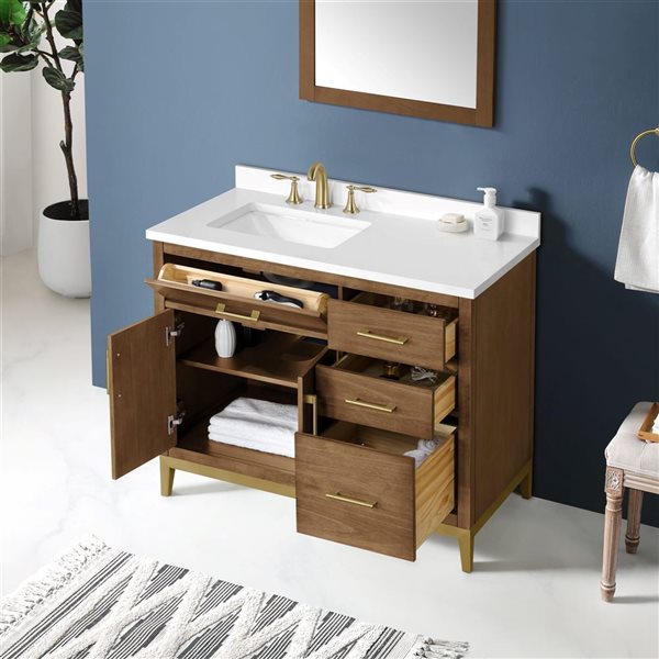 OVE Decors Diya 42-in W x 22-in D x 34-in H Single Sink Bath Vanity in Macchiato with White Engineered Stone Top