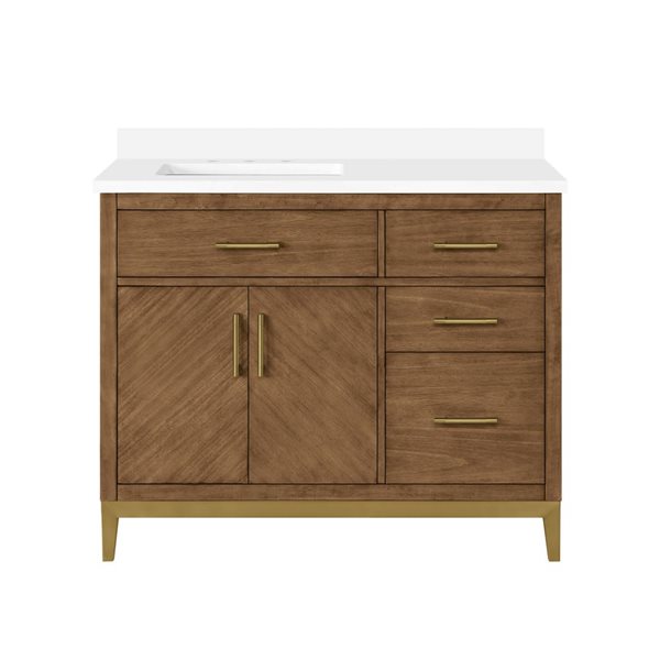 OVE Decors Diya 42-in W x 22-in D x 34-in H Single Sink Bath Vanity in Macchiato with White Engineered Stone Top