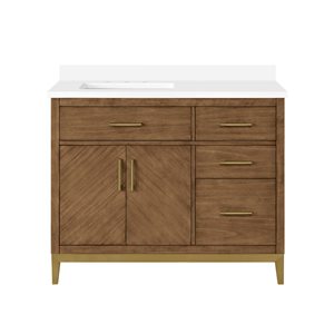 OVE Decors Diya 42-in W x 22-in D x 34-in H Single Sink Bath Vanity in Macchiato with White Engineered Stone Top