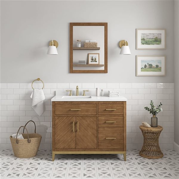 OVE Decors Diya 42-in W x 22-in D x 34-in H Single Sink Bath Vanity in Macchiato with White Engineered Stone Top