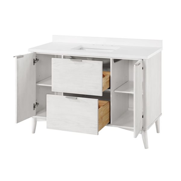 OVE Decors Gabi 48-in W x 22.1-in D x 34.5-in H Single Sink Bath Vanity in Washed White w/ White Engineered Marble Top