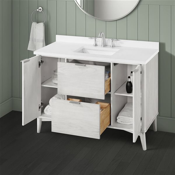 OVE Decors Gabi 48-in W x 22.1-in D x 34.5-in H Single Sink Bath Vanity in Washed White w/ White Engineered Marble Top