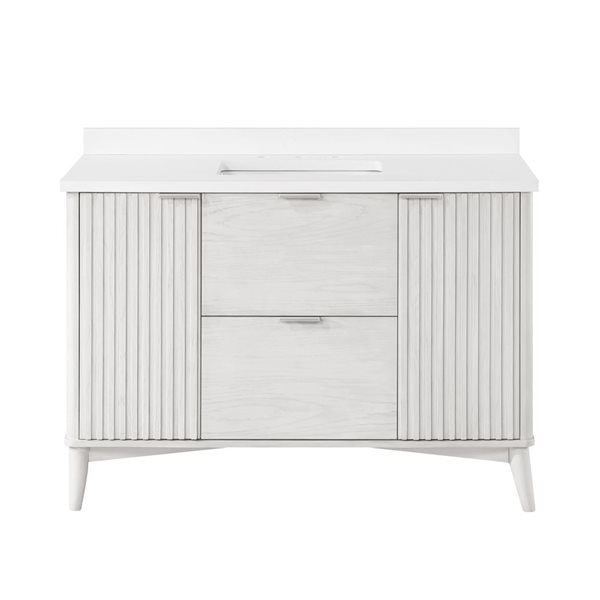 Meuble-lavabo blanc délavé simple à plan en similimarbre blanc Gabi d'OVE Decors 48 l. x 22,1 p. x 34,5 po h.