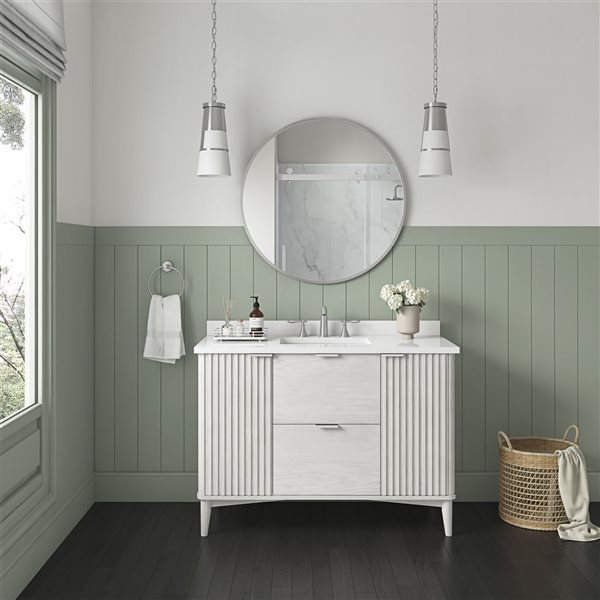 OVE Decors Gabi 48-in W x 22.1-in D x 34.5-in H Single Sink Bath Vanity in Washed White w/ White Engineered Marble Top