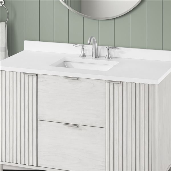 OVE Decors Gabi 48-in W x 22.1-in D x 34.5-in H Single Sink Bath Vanity in Washed White w/ White Engineered Marble Top