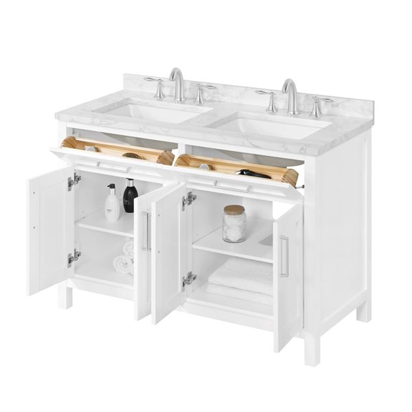 Meuble-lavabo double blanc pur à plan en similimarbre blanc Tahoe d'OVE Decors 48 l. x 21 p. x 35 po h.