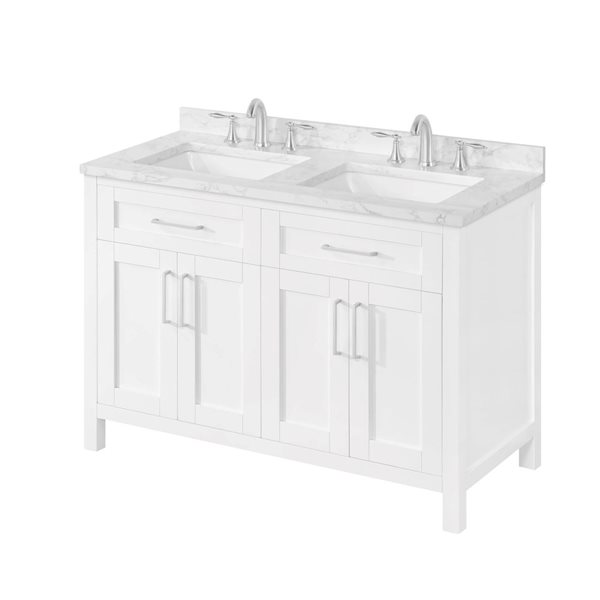 Meuble-lavabo double blanc pur à plan en similimarbre blanc Tahoe d'OVE Decors 48 l. x 21 p. x 35 po h.