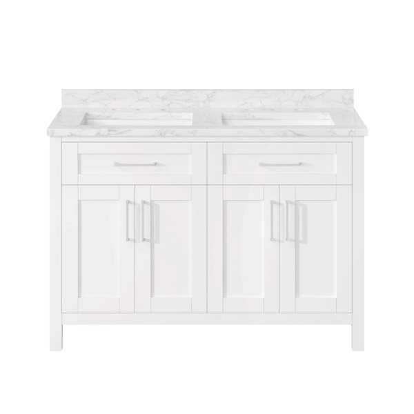 OVE Decors Tahoe Duo 48-in W x 21-in D x 35-in H Double Sink Bath Vanity in Pure White with White Engineered Marble Top