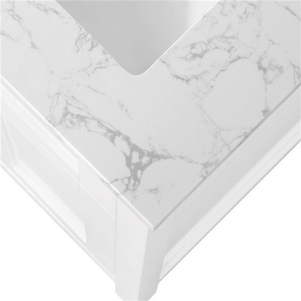 Meuble-lavabo double blanc pur à plan en similimarbre blanc Tahoe d'OVE Decors 48 l. x 21 p. x 35 po h.