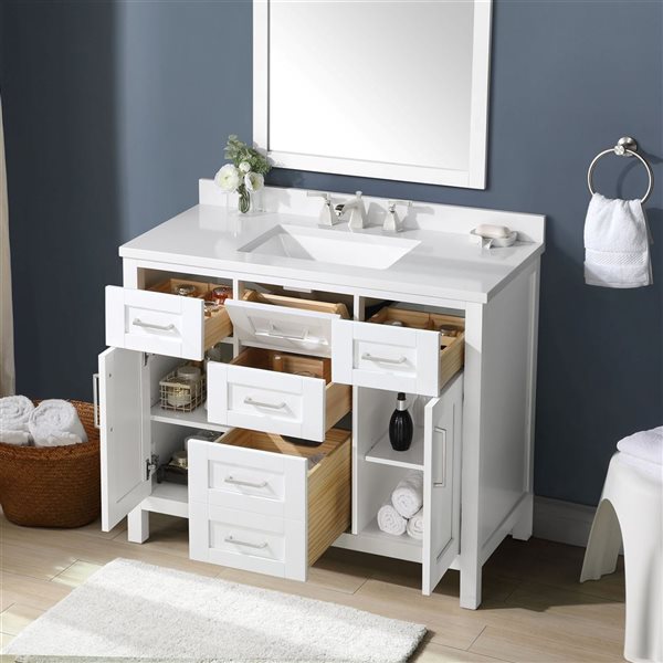 OVE Decors Tahoe III 42-in W x 21-in D x 35-in H Single Sink Bath Vanity in White with White Engineered Stone Top