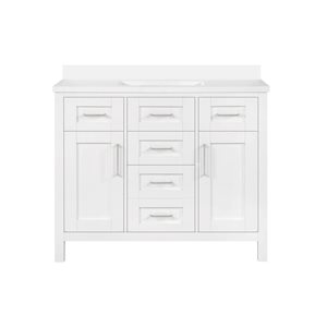 Meuble-lavabo simple blanc à plan en pierre d'ingénierie blanche Tahoe III d'OVE Decors 42 l. x 21 p. x 35 po h.