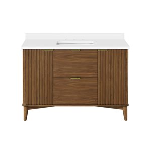 OVE Decors Gabi 48-in W x 22-in D x 35-in H Single Sink Bath Vanity in Warm Walnut w/ White Engineered Marble Top