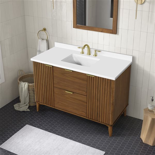 Meuble-lavabo simple noyer chaud à plan en similimarbre blanc Gabi d'OVE Decors 48 l. x 22 p. x 35 po h.