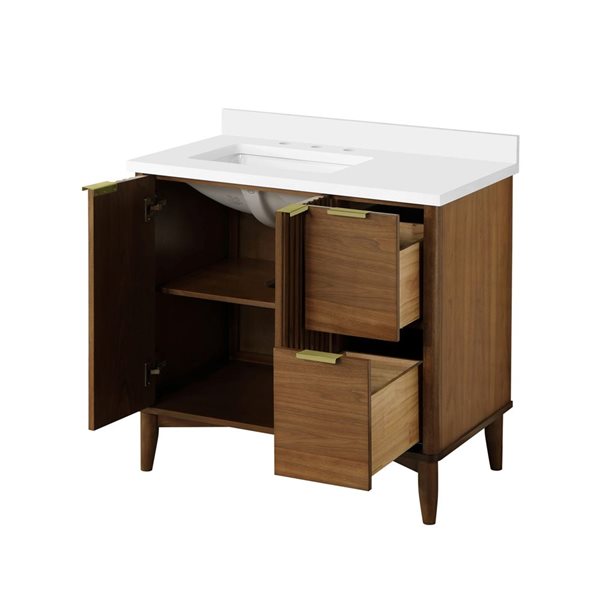 OVE Decors Gabi 36-in W x 22-in D x 35-in H Single Sink Bath Vanity in Warm Walnut w/ White Engineered Marble Top