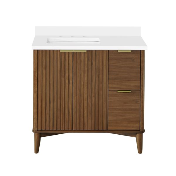 OVE Decors Gabi 36-in W x 22-in D x 35-in H Single Sink Bath Vanity in Warm Walnut w/ White Engineered Marble Top