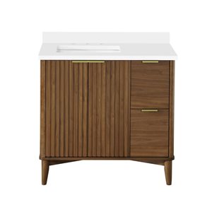 OVE Decors Gabi 36-in W x 22-in D x 35-in H Single Sink Bath Vanity in Warm Walnut w/ White Engineered Marble Top