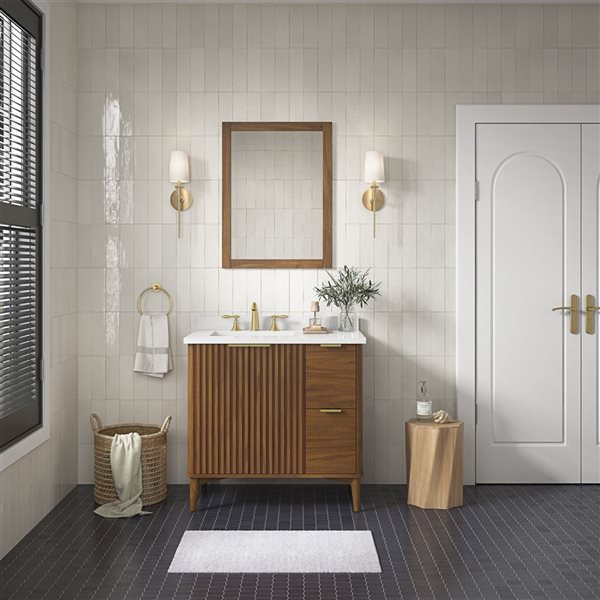 OVE Decors Gabi 36-in W x 22-in D x 35-in H Single Sink Bath Vanity in Warm Walnut w/ White Engineered Marble Top