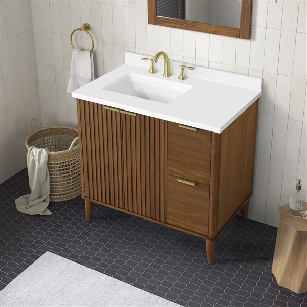 OVE Decors Gabi 36-in W x 22-in D x 35-in H Single Sink Bath Vanity in Warm Walnut w/ White Engineered Marble Top