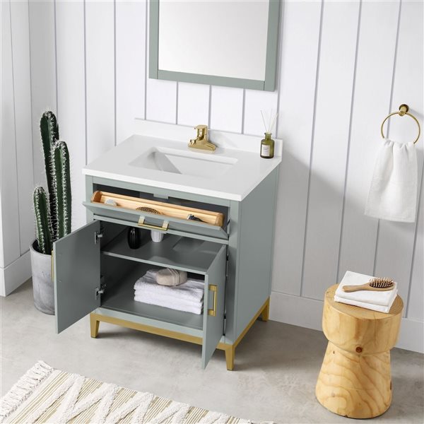 OVE Decors Diya 30-in W x 22-in D x 34-in H Single Sink Bath Vanity in Sage Green with White Engineered Stone Top