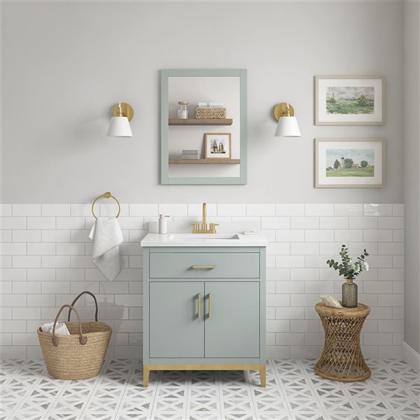 OVE Decors Diya 30-in W x 22-in D x 34-in H Single Sink Bath Vanity in Sage Green with White Engineered Stone Top