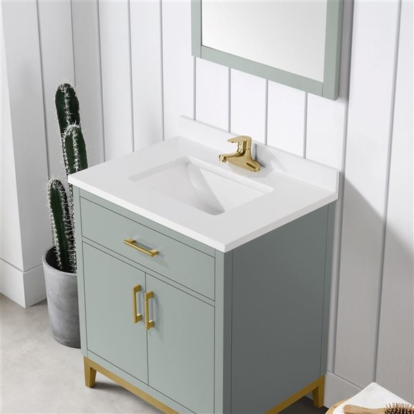 OVE Decors Diya 30-in W x 22-in D x 34-in H Single Sink Bath Vanity in Sage Green with White Engineered Stone Top