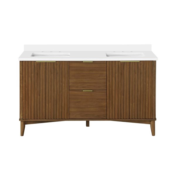 OVE Decors Gabi 60-in W x 22-in D x 35-in H Double Sink Bath Vanity in Warm Walnut w/ White Engineered Marble Top