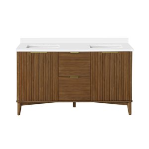 OVE Decors Gabi 60-in W x 22-in D x 35-in H Double Sink Bath Vanity in Warm Walnut w/ White Engineered Marble Top