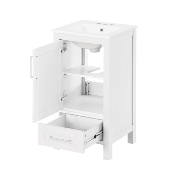 Meuble-lavabo blanc simple avec plan en céramique blanche Kansas par OVE Decors, 18 l. x 16 p. x 34 po h.