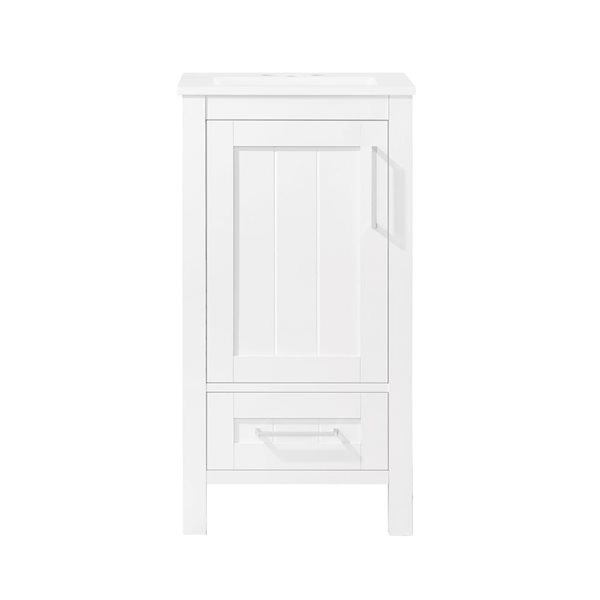 Meuble-lavabo blanc simple avec plan en céramique blanche Kansas par OVE Decors, 18 l. x 16 p. x 34 po h.