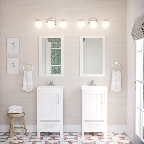 Meuble-lavabo blanc simple avec plan en céramique blanche Kansas par OVE Decors, 18 l. x 16 p. x 34 po h.