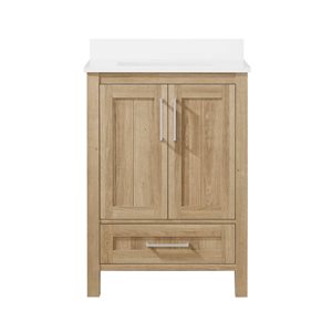 OVE Decors Kansas 24-in W x 19-in D x 34-in H Single Sink Bath Vanity in White Oak with White Engineered Stone Top