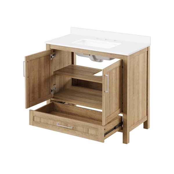 OVE Decors Kansas 36-in W x 19-in D x 34-in H Single Sink Bath Vanity in White Oak w/White Engineered Stone Top