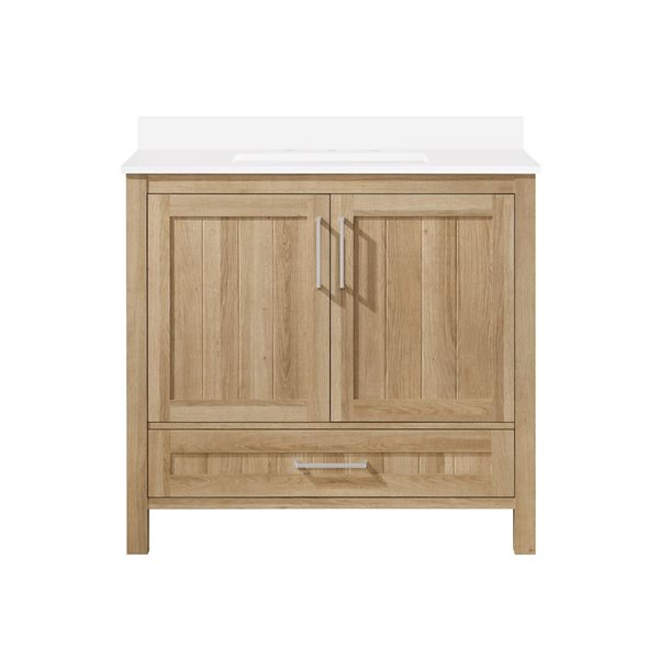 OVE Decors Kansas 36-in W x 19-in D x 34-in H Single Sink Bath Vanity in White Oak w/White Engineered Stone Top