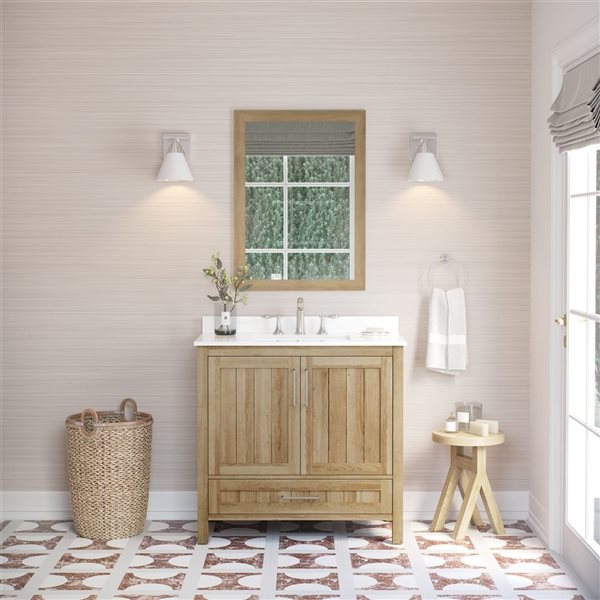 OVE Decors Kansas 36-in W x 19-in D x 34-in H Single Sink Bath Vanity in White Oak w/White Engineered Stone Top