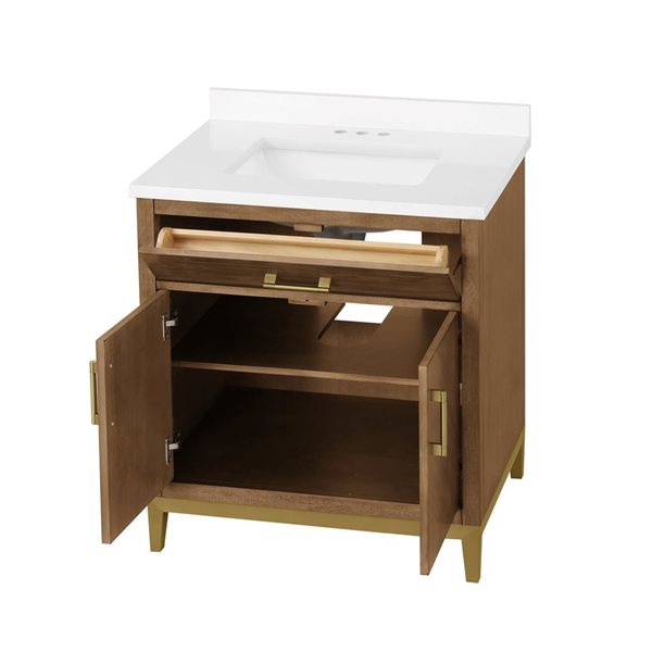 OVE Decors Diya 30-in W x 22-in D x 34-in H Single Sink Bath Vanity in Macchiato with White Engineered Stone Top