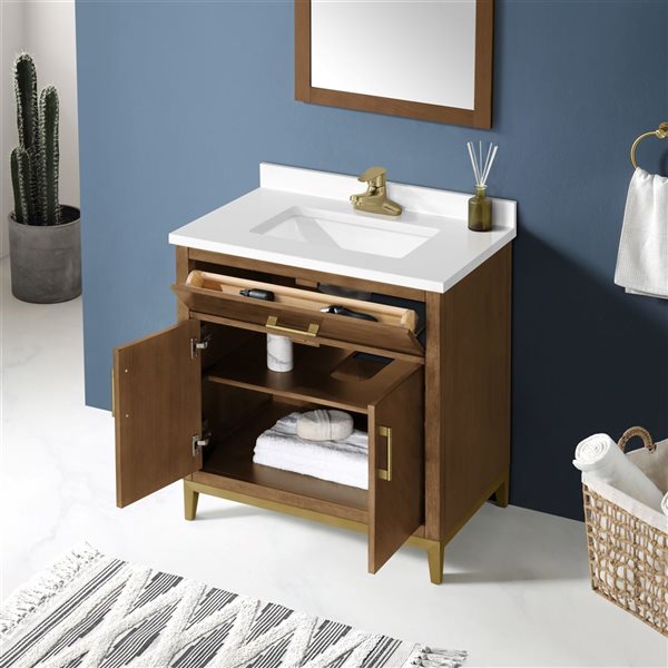 OVE Decors Diya 30-in W x 22-in D x 34-in H Single Sink Bath Vanity in Macchiato with White Engineered Stone Top