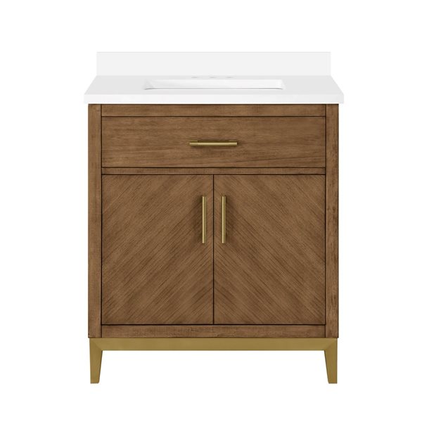 OVE Decors Diya 30-in W x 22-in D x 34-in H Single Sink Bath Vanity in Macchiato with White Engineered Stone Top