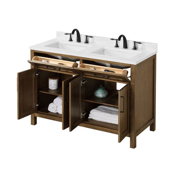 OVE Decors Tahoe Duo 48-in W x 21-in D x 35-in H Double Sink Bath Vanity in Almond Latte w/ White Engineered Marble Top