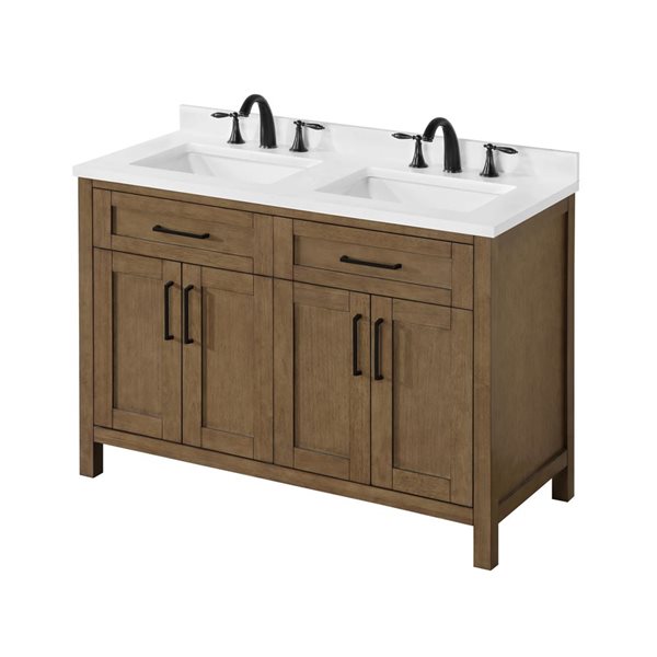 OVE Decors Tahoe Duo 48-in W x 21-in D x 35-in H Double Sink Bath Vanity in Almond Latte w/ White Engineered Marble Top