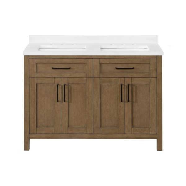 OVE Decors Tahoe Duo 48-in W x 21-in D x 35-in H Double Sink Bath Vanity in Almond Latte w/ White Engineered Marble Top